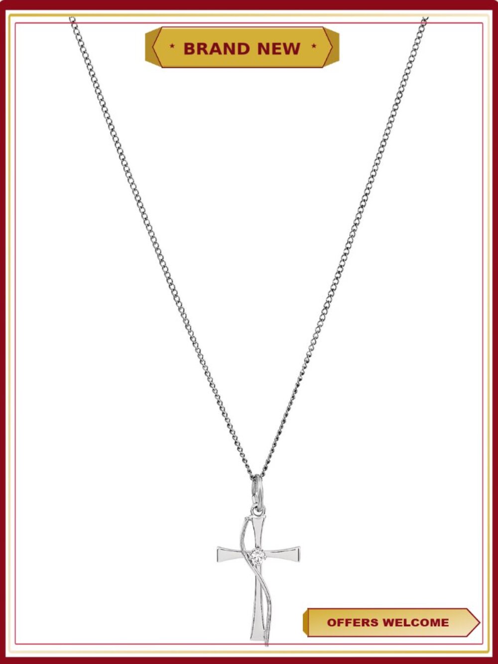 Sterling Silver Cross Pendant Necklace 18" Cubic Zirconia